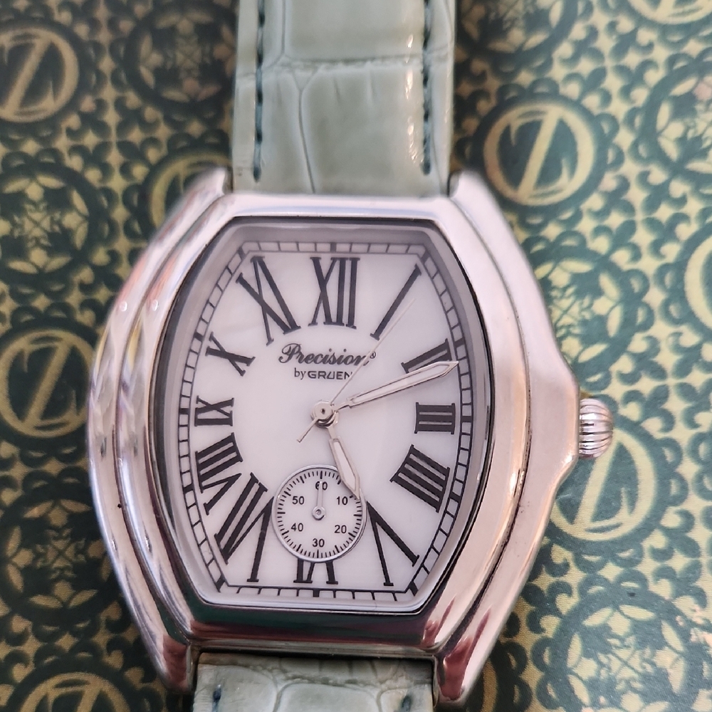 Precision by Gruen Women's Silver-Tone Watch with Teal Leather Strap